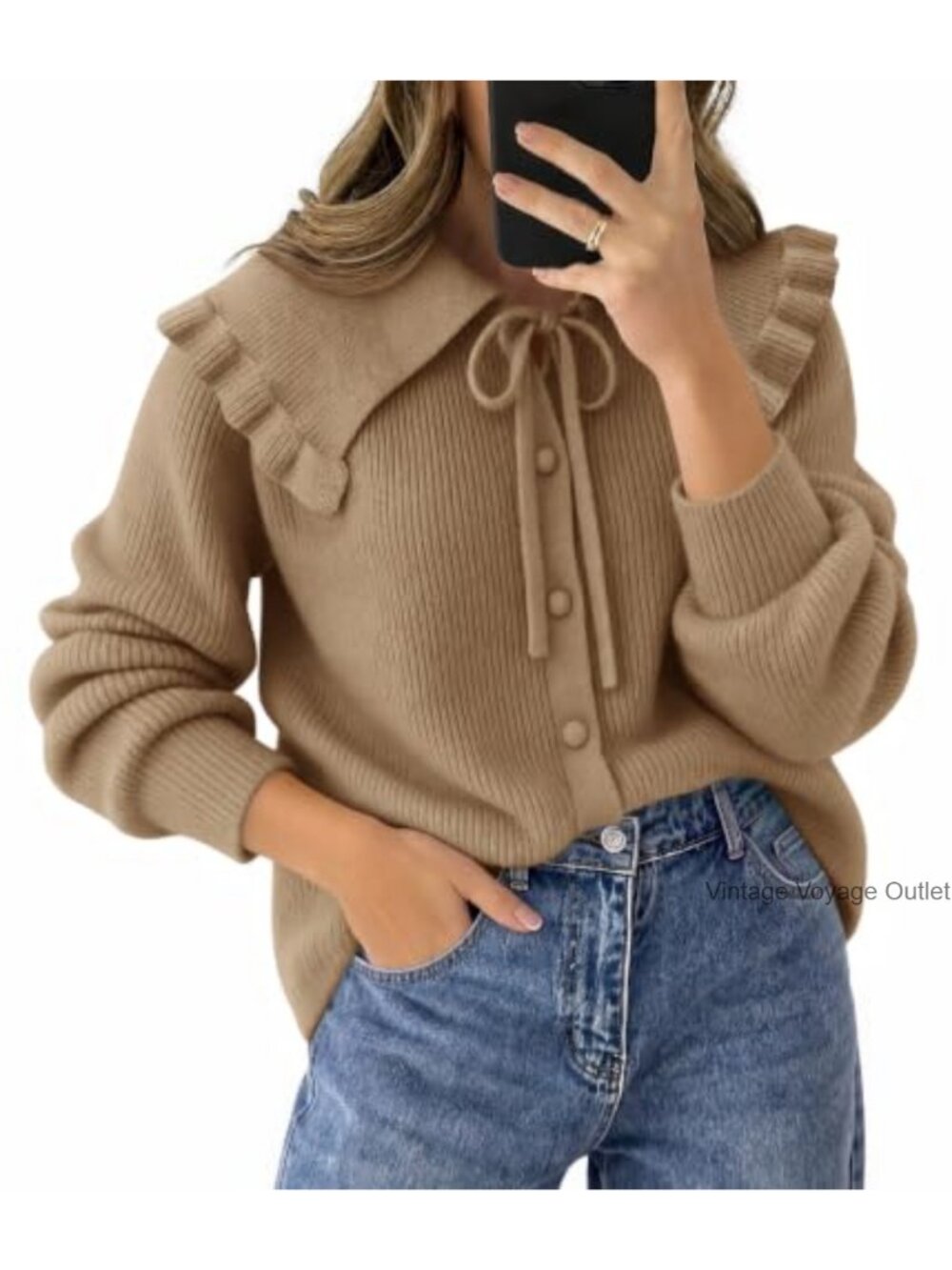 Ruffle Peter Pan Collar Button Up Cardigan Sweater